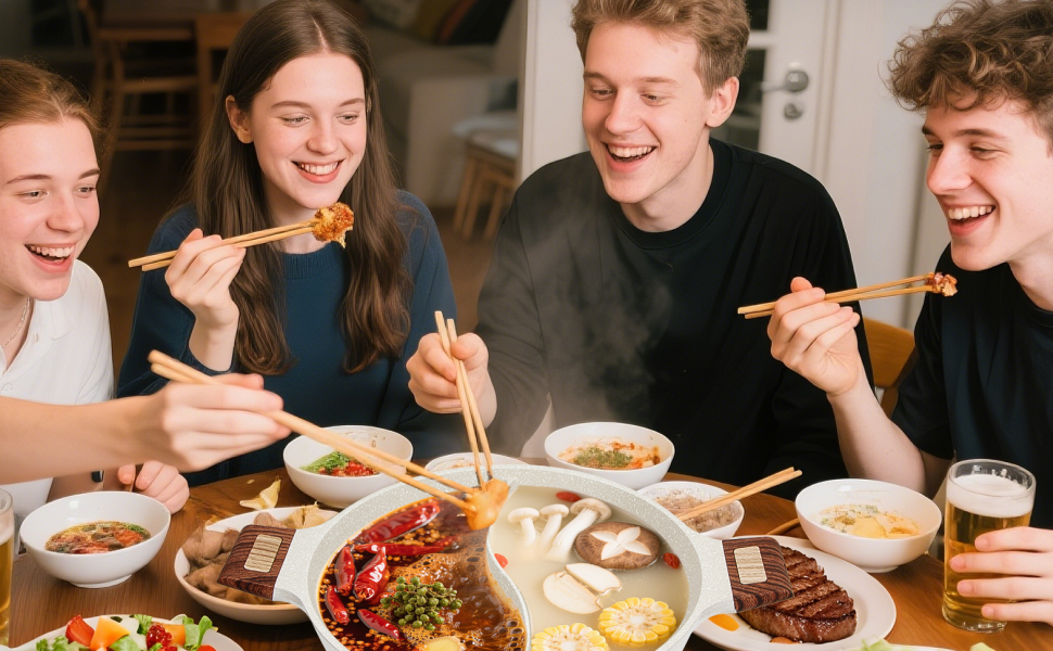 Hot Pot 4.5QT – Divided Nonstick Granite Stock Pot with Glass Lid for Induction & Gas Stoves