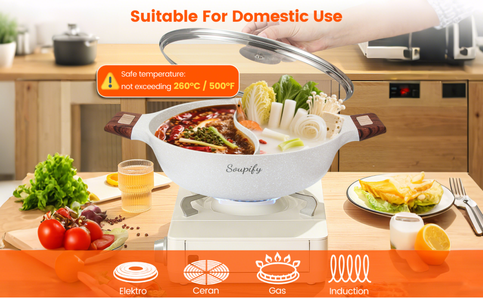 Hot Pot 4.5QT – Divided Nonstick Granite Stock Pot with Glass Lid for Induction & Gas Stoves