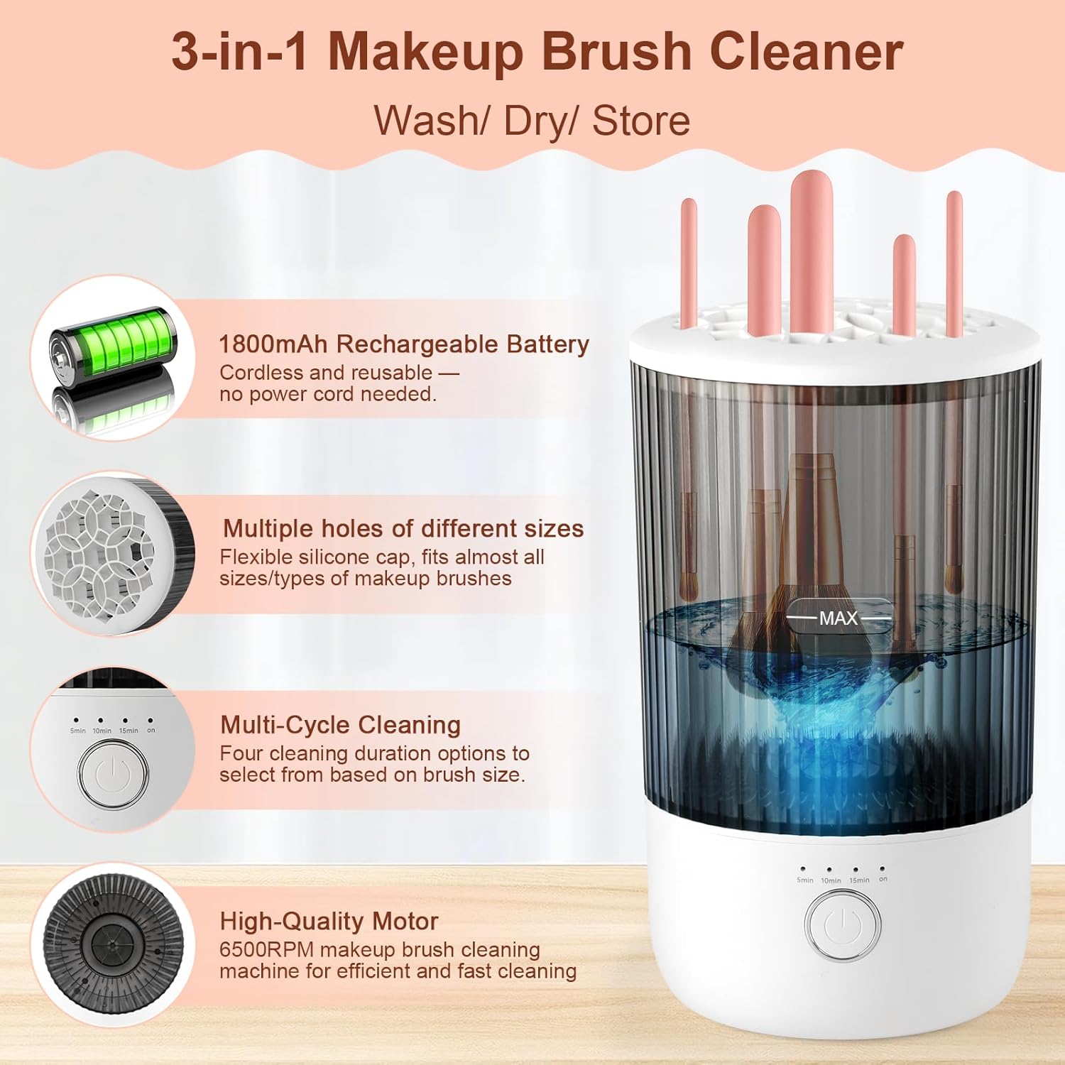 Electric Makeup Brush Cleaner – 3-in-1 Automatic Washer, Dryer & Storage Station