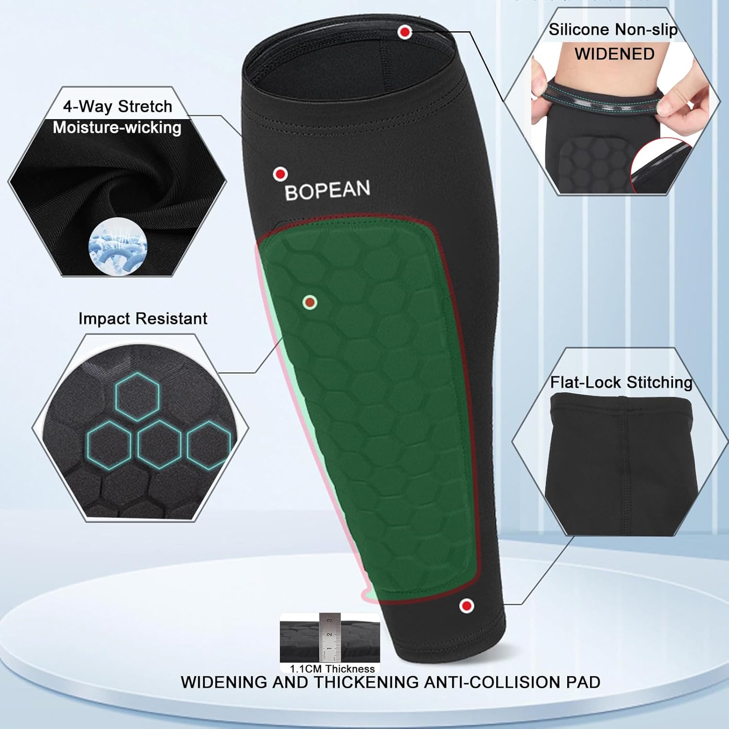 Soccer Shin Guard Compression Sleeves with Honeycomb Padding – Breathable, Anti-Slip Protection for Kids, Youth & Adults