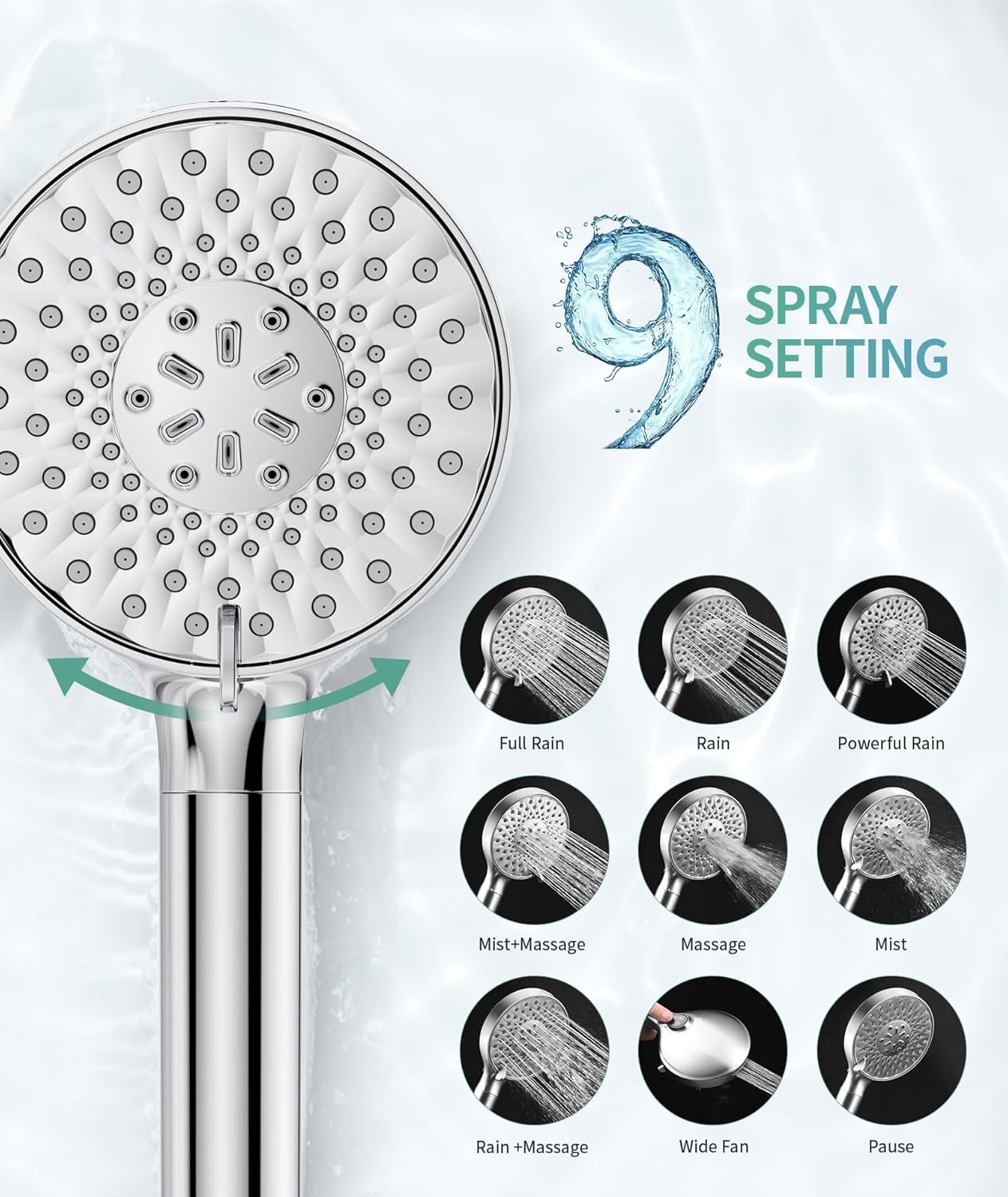 High-Pressure Filtered Shower Head with 8 Spray Modes