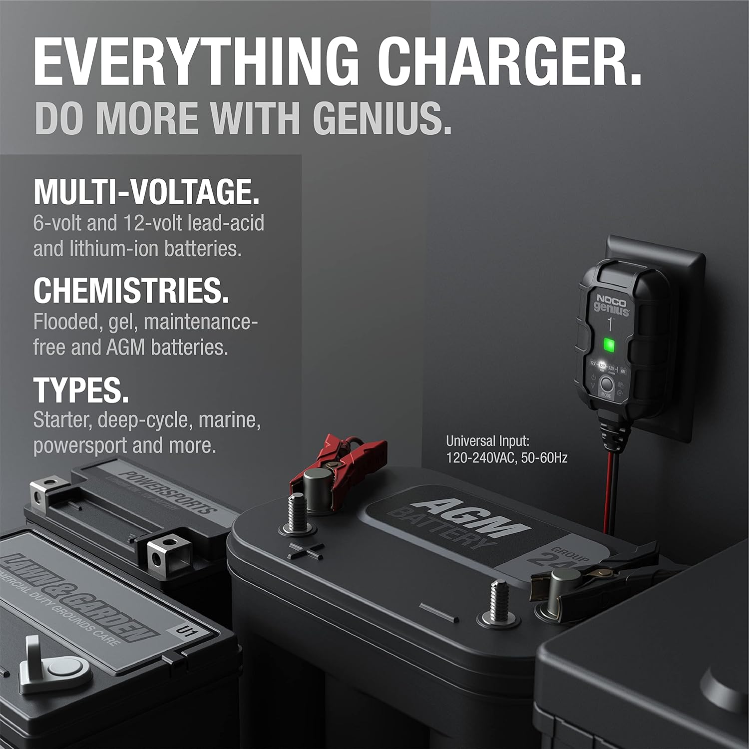 NOCO Genius1 1A Smart Battery Charger – 6V/12V Lead-Acid & Lithium Battery Maintainer