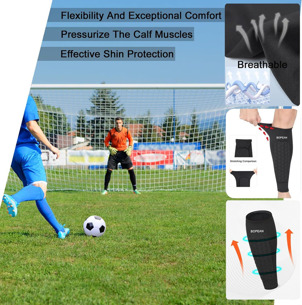 Soccer Shin Guard Compression Sleeves with Honeycomb Padding – Breathable, Anti-Slip Protection for Kids, Youth & Adults