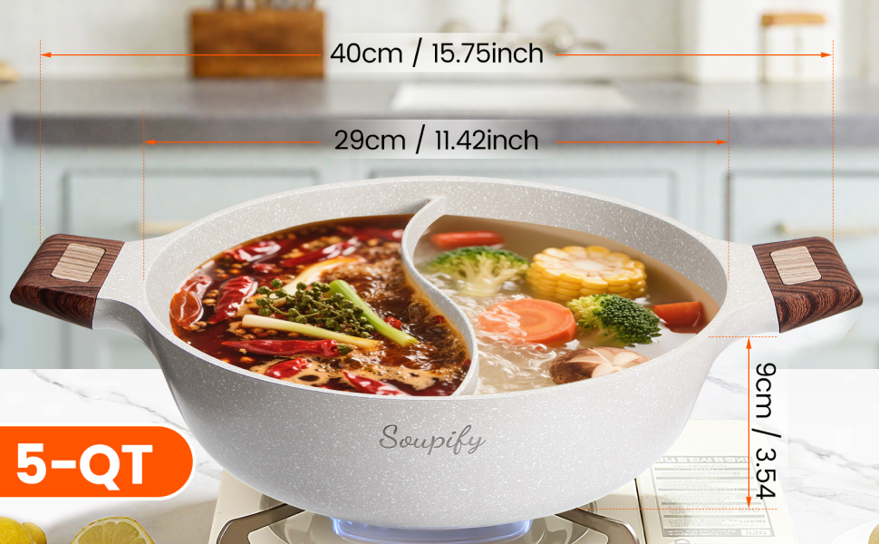 Hot Pot 4.5QT – Divided Nonstick Granite Stock Pot with Glass Lid for Induction & Gas Stoves