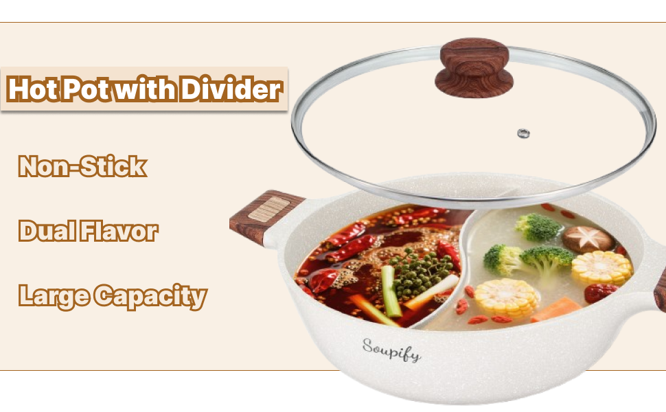 Hot Pot 4.5QT – Divided Nonstick Granite Stock Pot with Glass Lid for Induction & Gas Stoves