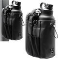 Black water bottle holder with water bottle on a white background