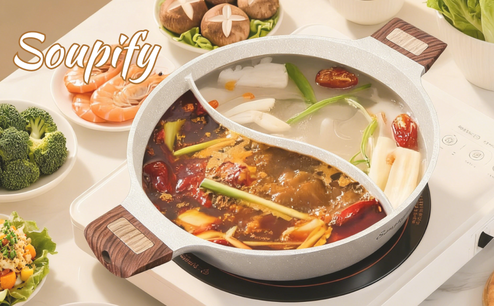 Hot Pot 4.5QT – Divided Nonstick Granite Stock Pot with Glass Lid for Induction & Gas Stoves